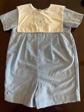 Blue Striped Jon Jon with Embroidered Lamb on White collar